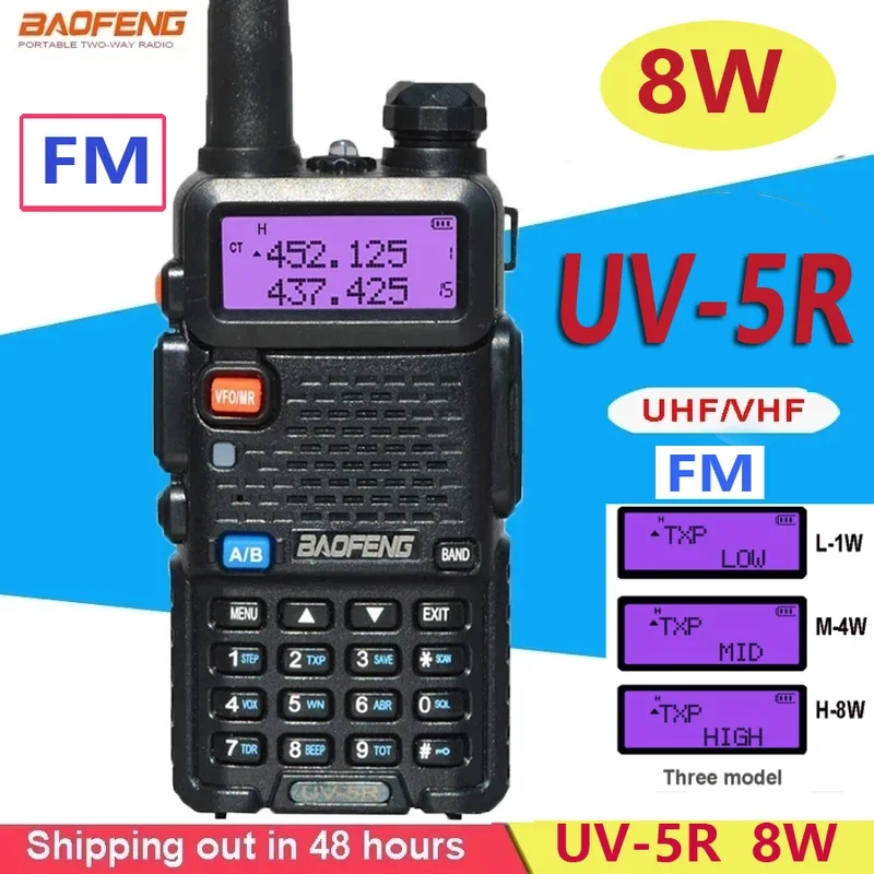 Baofeng-UV-5Rパワフルなウォーキートーキー、真のハイパワー、8ワット、長距離、10km、fm双方向ラジオ、cbポータブル、狩猟用グラデーション