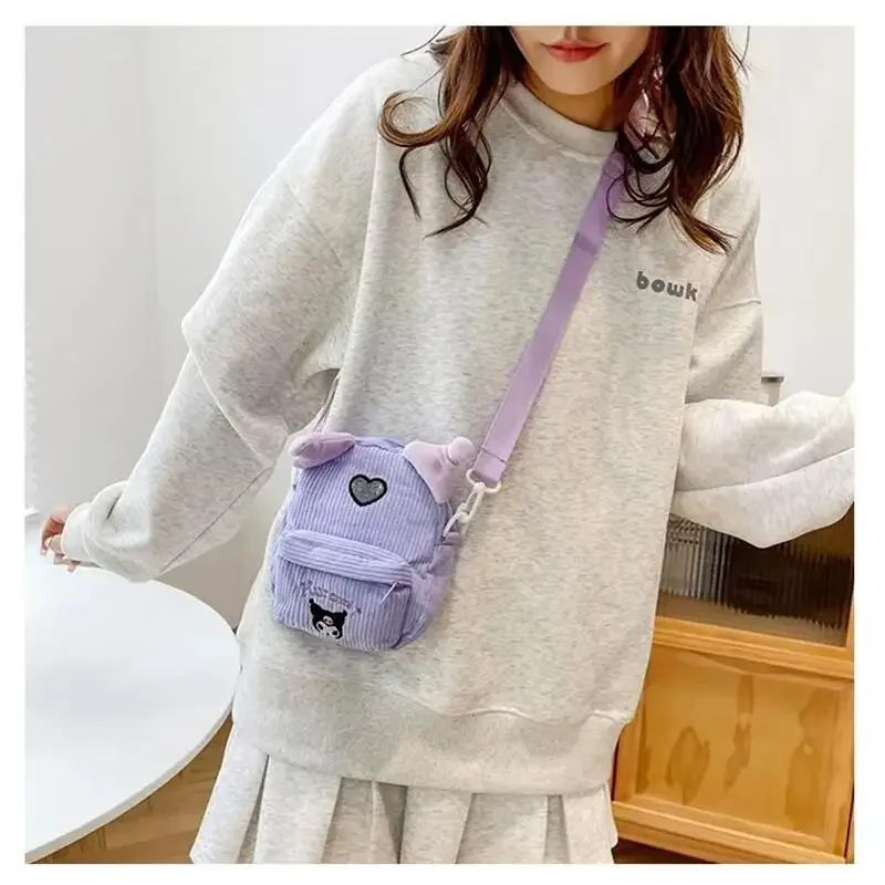 Sanrio Kuromi Messenger Bag Miniso Anime Cartoon Cute Cinnamoroll My Melody Shoulder Bag Fashion Cosmetic Bag Holiday Gifts