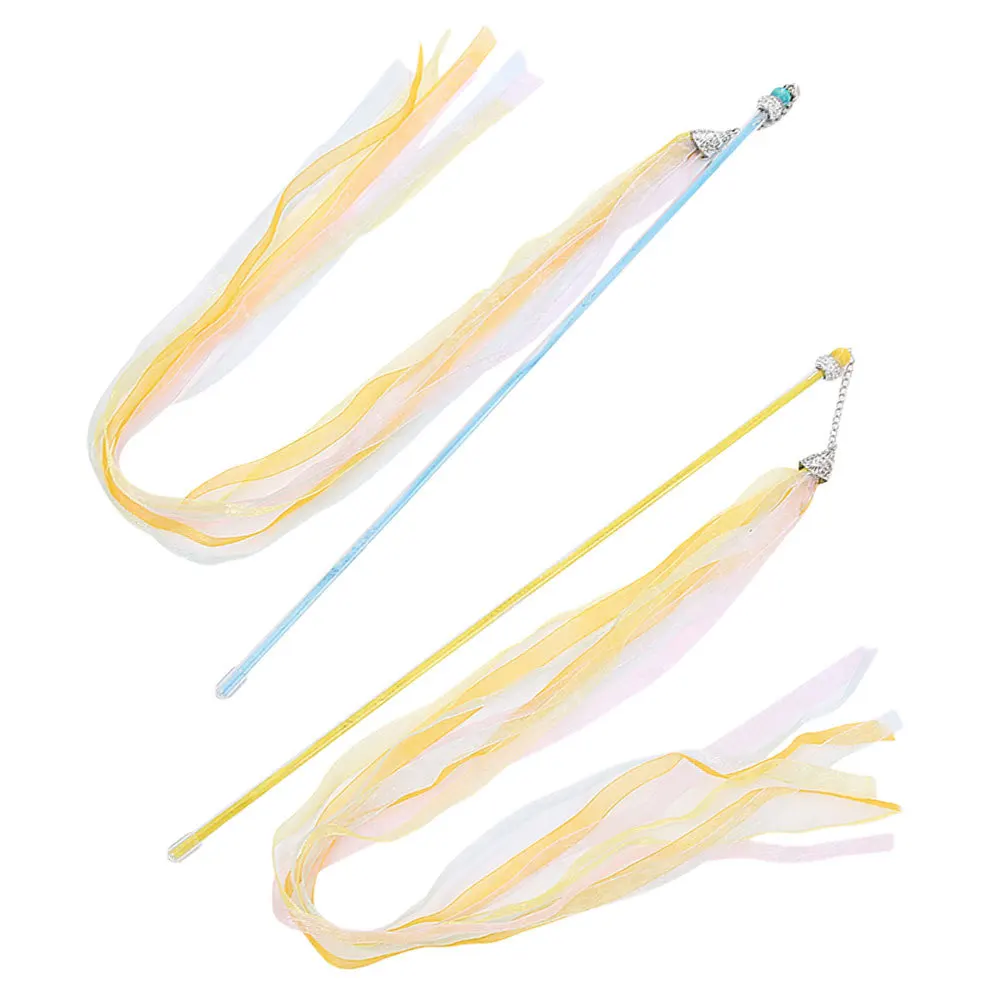 

2Pcs Cat Teaser Interactive Wand Ribbon Tassel Bell for Bonding Training Play Pet Supplies Kitten Stick Catcher