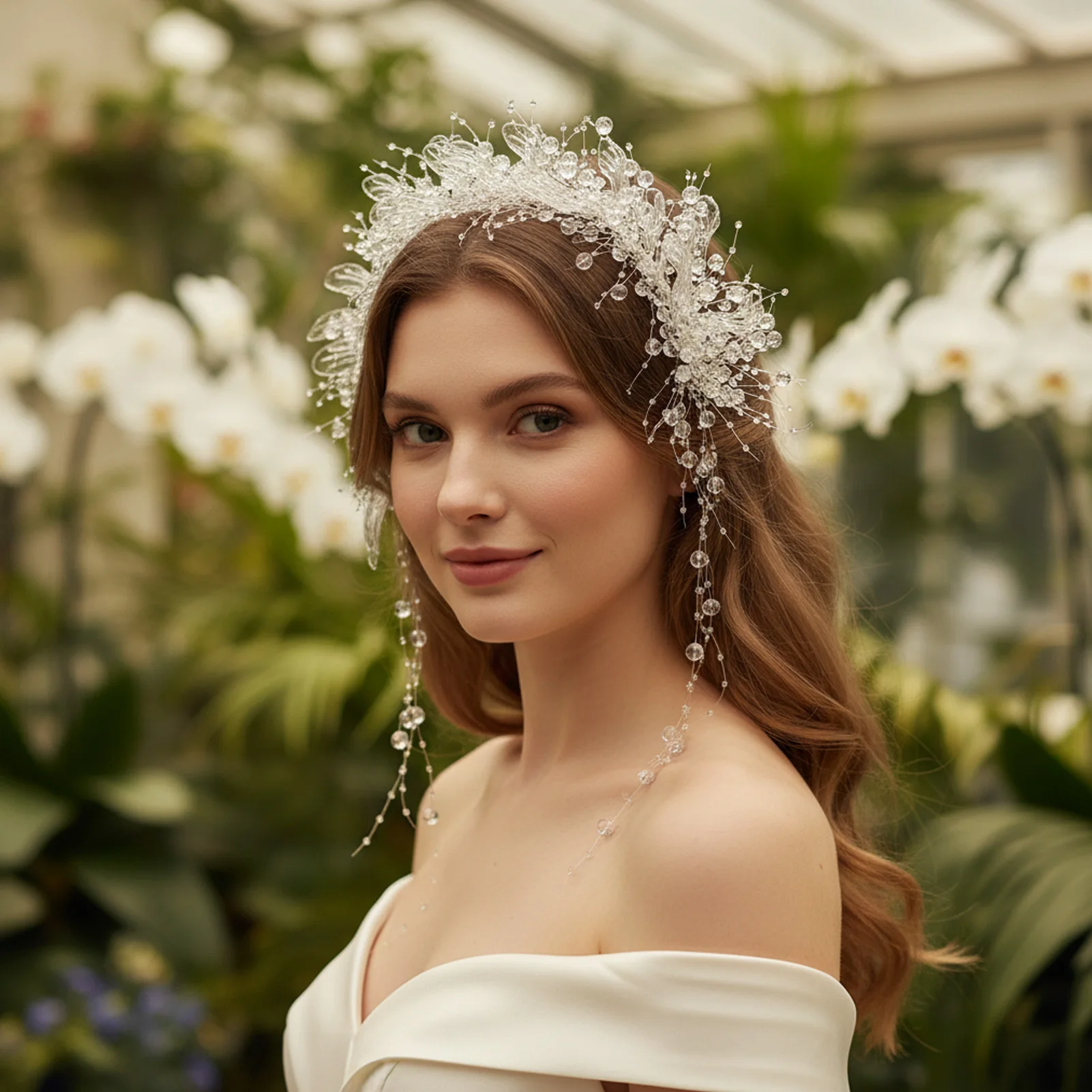 

Wedding Guest Crystal Liquid Flower Headband Faux Crystal Resin Comfy Non Slip Fit Elegant Hair Accessory For Women Parties
