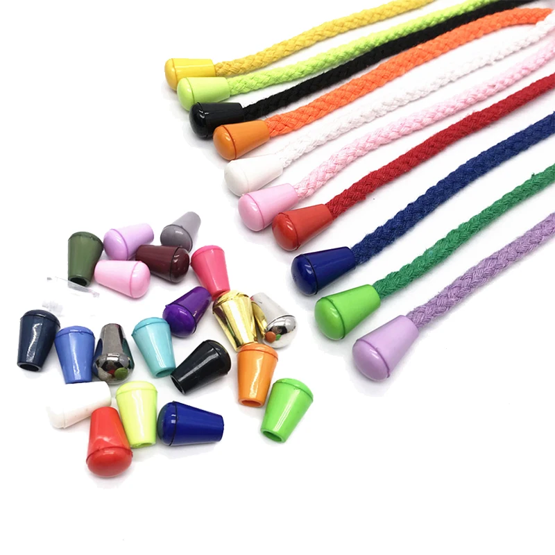 20pcs Colorful Plastic Cord Ends Bell Stopper With Lid Lock Toggle Clip Paracord Clothes Bag Sportswear Shoelace Rope Parts