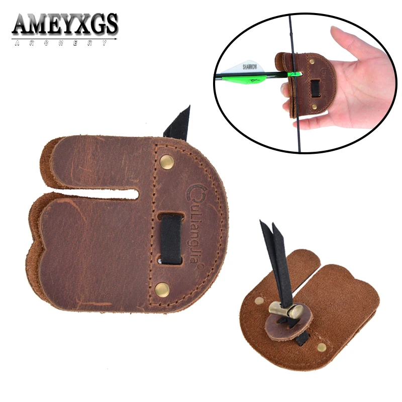 

1pc Archery Finger Tab Protector Finger Guard Cow Leather Durable for Recurve Bow Right Hand Protection Pad Straight Finger Pad