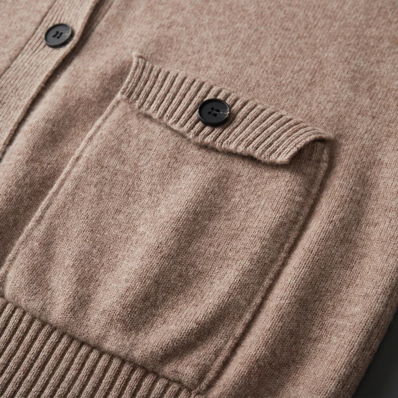 CHICUU 남성용 두꺼운 100% 울 가디건 스웨터 가을 겨울 모크넥 긴팔 캐시미어 니트웨어 스마트 캐주얼 기본 코트