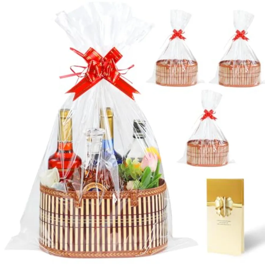 

3 Set Baskets for Gifts Empty Large Woven Bamboo Gift Basket Kit with Handles Sturdy Empty Gift Baskets to Fill for Mothers Day