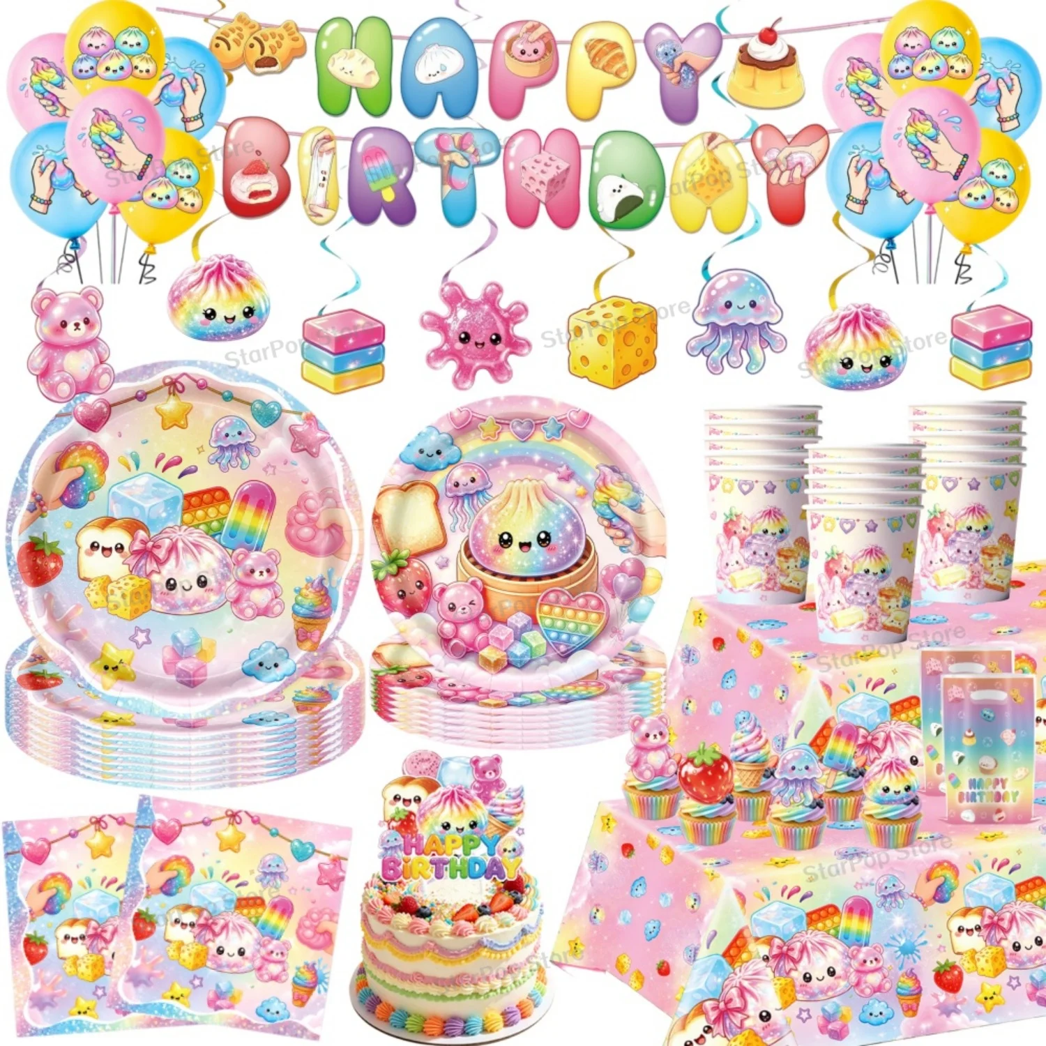 Baby Food Set - ของตกแต่งงานวันเกิดธีมเกี๊ยวซูชิ จานกระดาษ แก้วกระดาษ ผ้าเช็ดปาก ผ้าปูโต๊ะ ฉากหลังสำหรับงานปาร์ตี้เด็กและงานเลี้ยงฉลองทารก