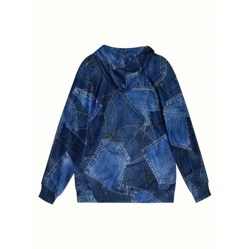 Plus Size 1XL-5XL New Casual Spliced Denim Cost Women Long Sleeve Cardigan Jackets ﻿