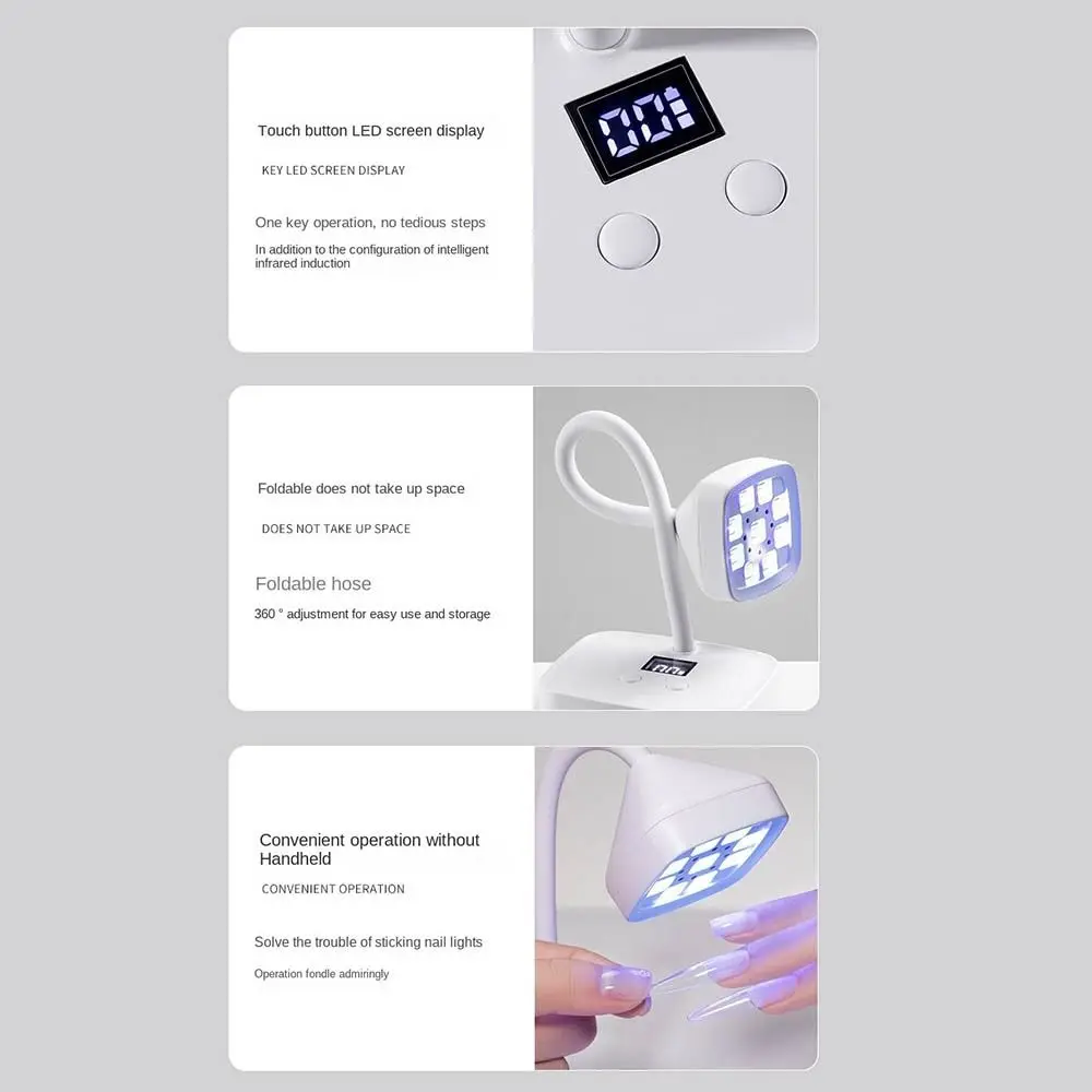 Portátil 9led desktop lâmpada do prego lâmpada uv secagem rápida uv cura luz flexível ajustável secador de unhas luz gel polonês