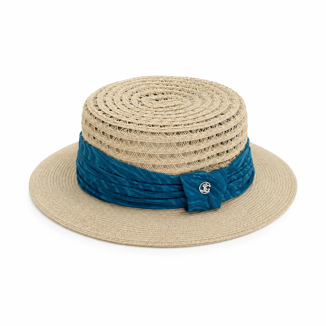 Stroh-Sonnenhut für Damen, Sommer, Strand, hohl gewebt, flacher Schirm, lässig, leicht, atmungsaktiv, UV-Schutz, für Outdoor und Reisen – Detail 3