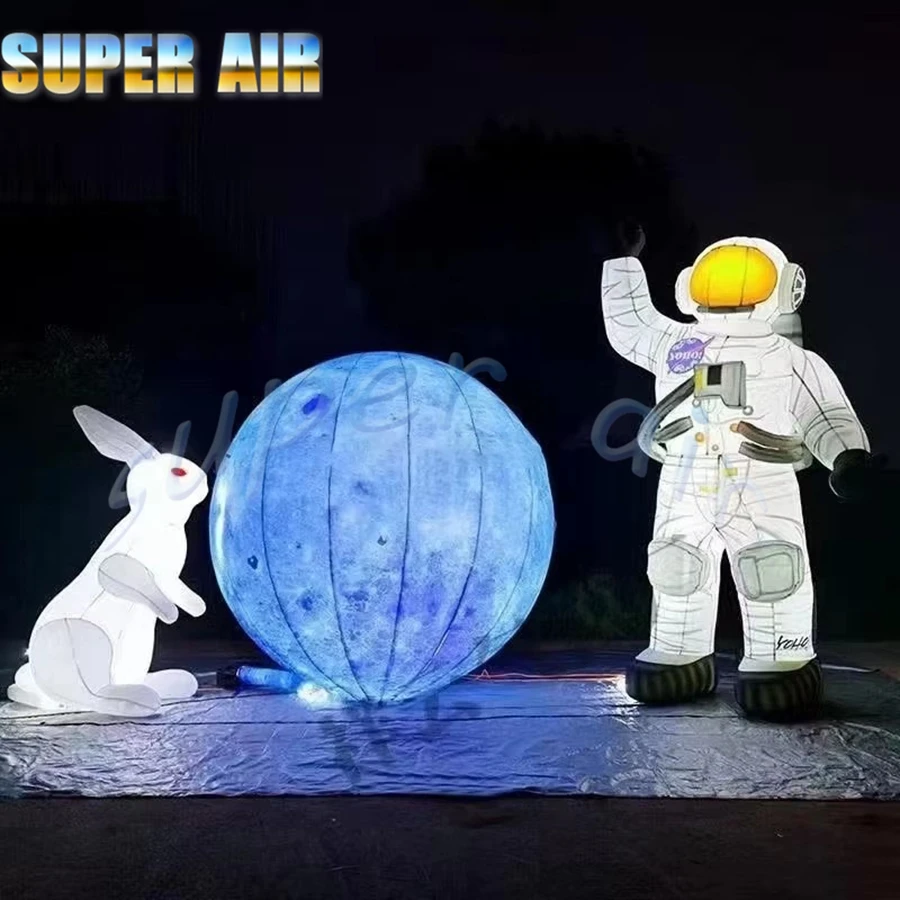 Werbenanpassung riesiger aufblasbarer Cartoon aufblasbarer Raumfahrer mit Mond