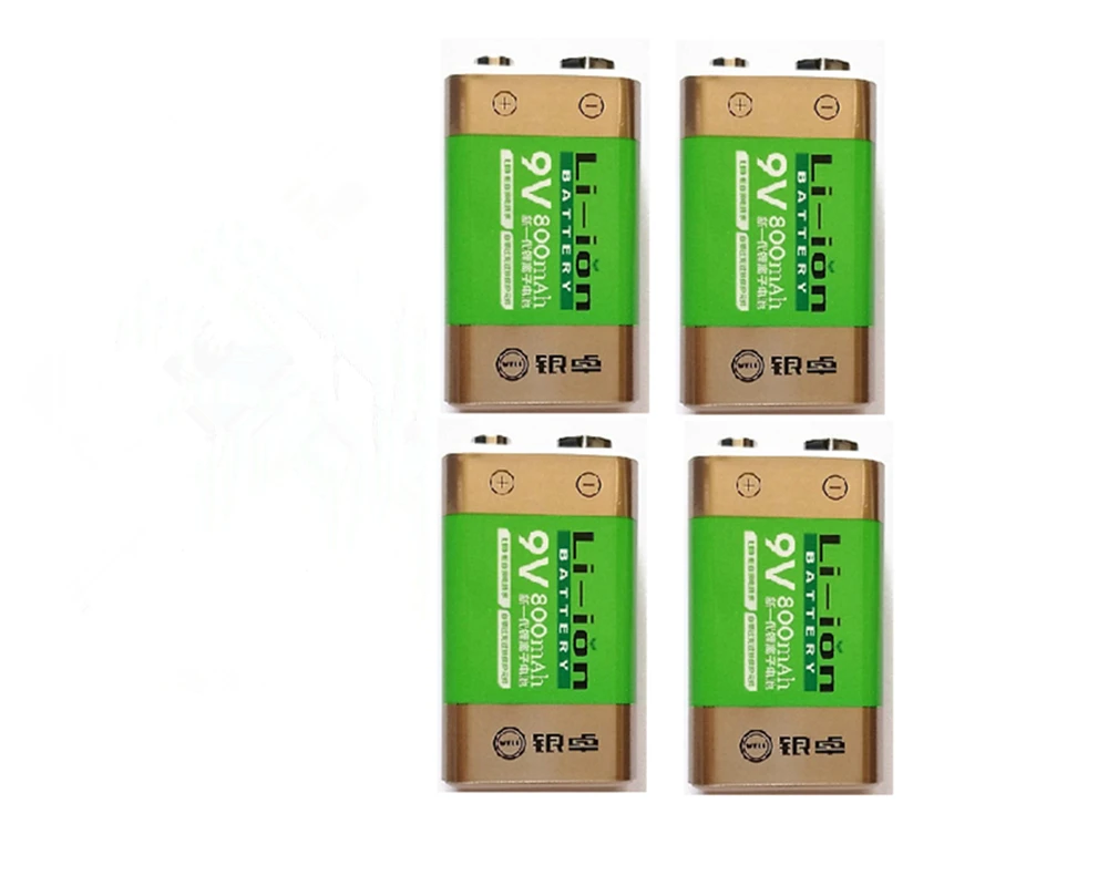 NEW 4PCS 800mAh SUPER BIG 9V li-ion lithium 9 Volt Batterie Hersteller garantie+1PCS 4-slot 9V high current charger