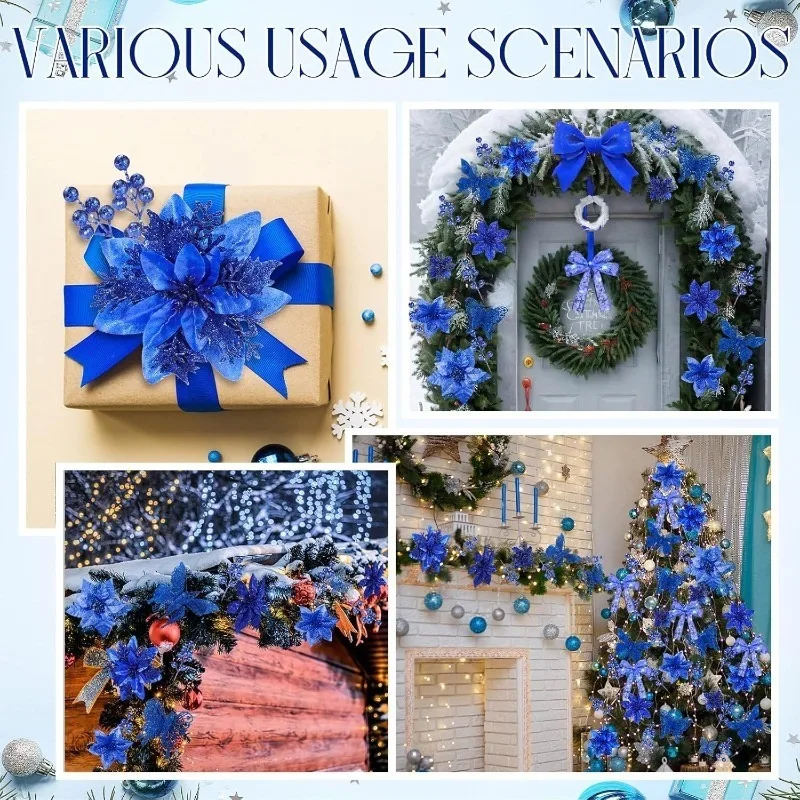 10 pezzi di fiori artificiali blu decorazione natalizia fiori finti per la decorazione domestica ornamento per albero di Natale ghirlanda fai da te accessori per regali