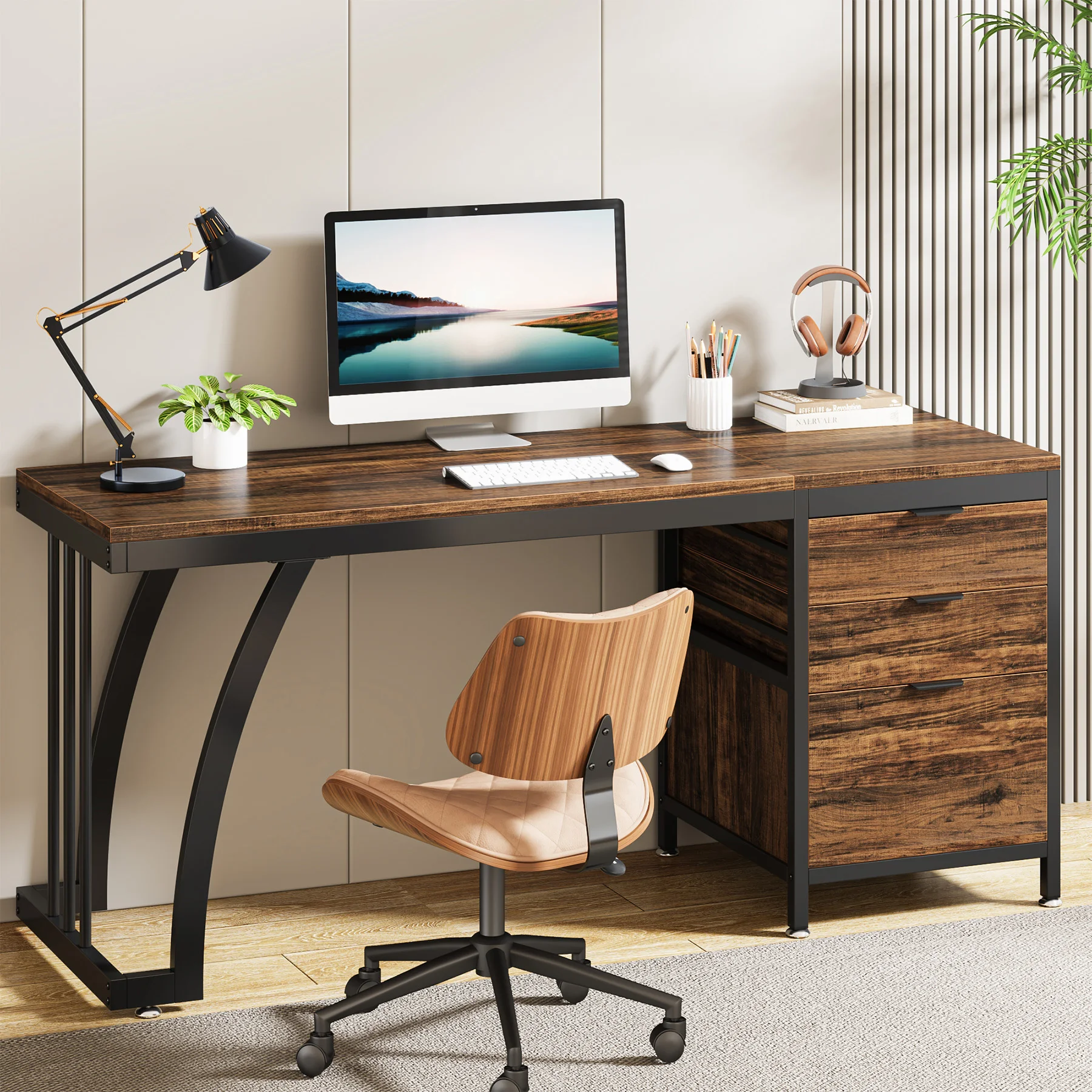 

Tribesigns Computer Desk with 3 Drawers, 59-Inch PC Desk with Reversible Drawers, Industrial Study Writing Table Workstation