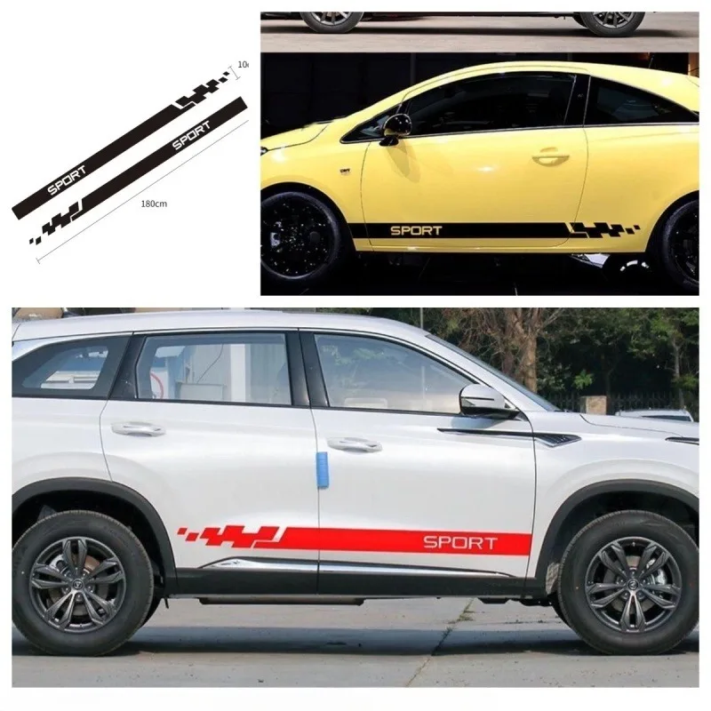 

2PCS Sports For Car Tuning Stickers, DIY Vinyl Decals for Auto Body, Double-Sided Racing Stripes, Decorative Modeling Film Kit