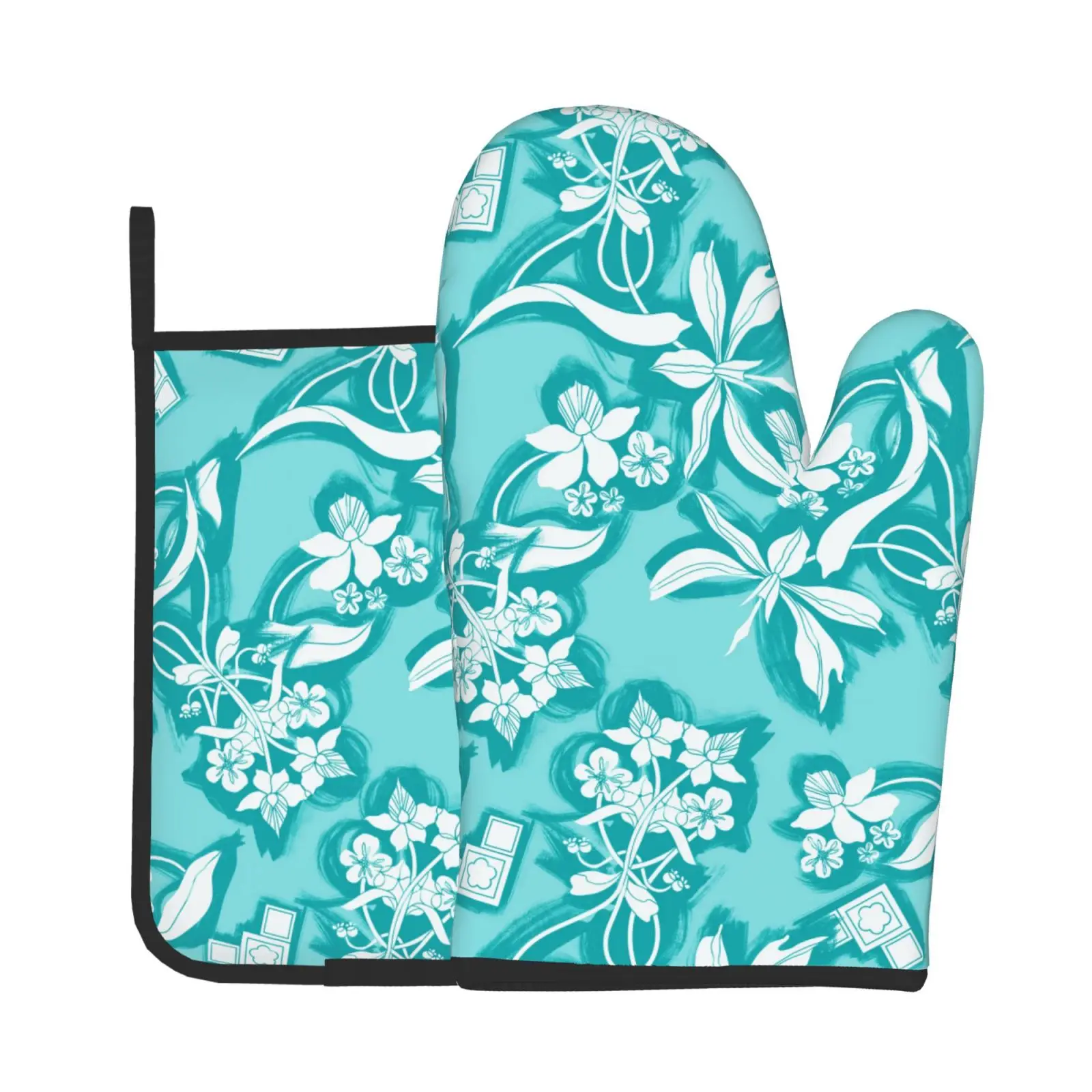Oven Mitts and Pot Holders Set flowers Kitchen Mittens with Potholders Surface for Baking Cooking BBQ