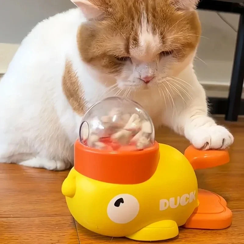 Yellow Duck-Shaped Interactive Cat Treat Dispenser Durable Plastic Training Dog Toy Puzzle Slow Feeder Dog Entertainment Toy