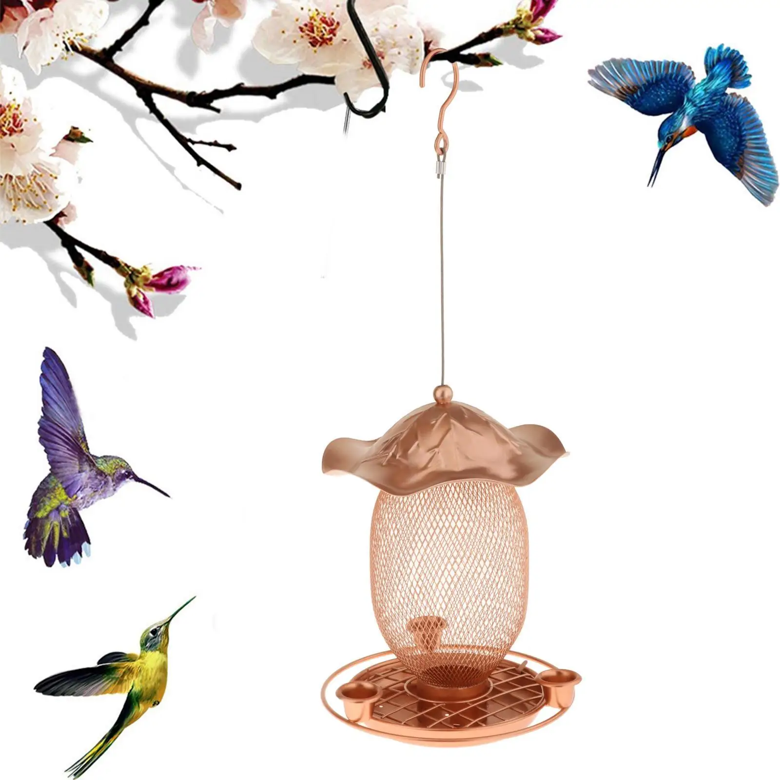 

Anti Squirrel Bird Feeders Watering with Hook Portable Cage Bird Feeder for Chickadee Finch Blue Jay Yard