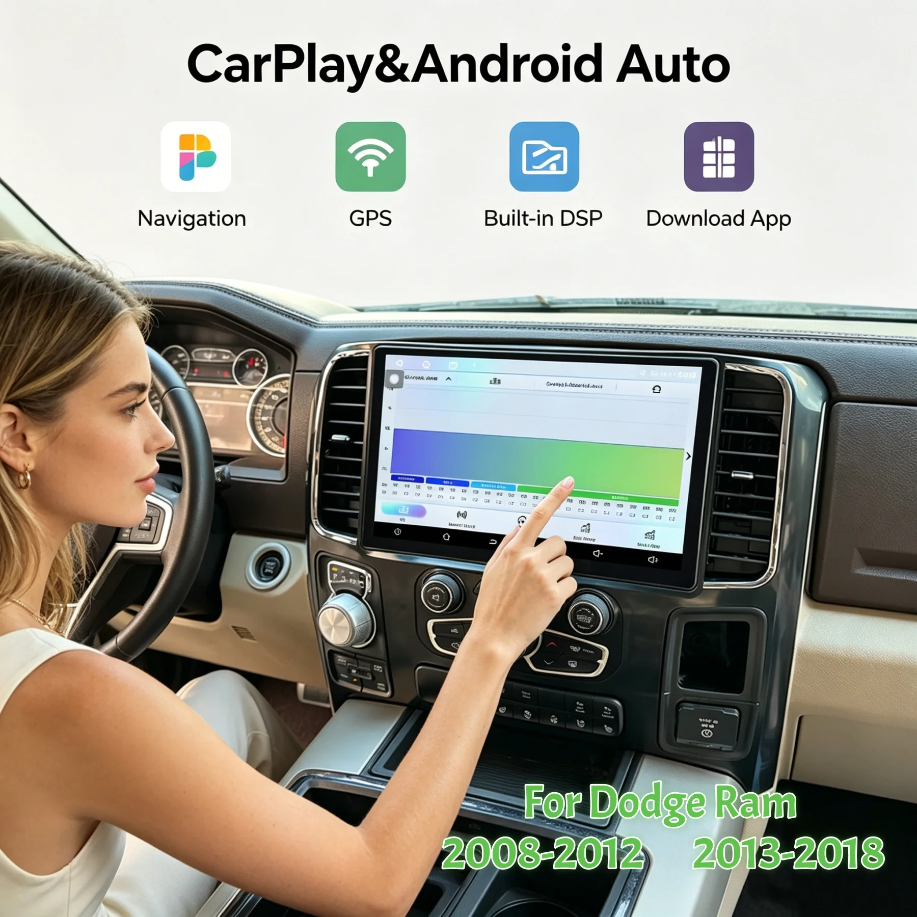 

Android Carplay 13.3" Car Player For Dodge Ram 1500 2008-2012 2013-2018 GPS Navigation Car Radio Multimedia Player Head unit