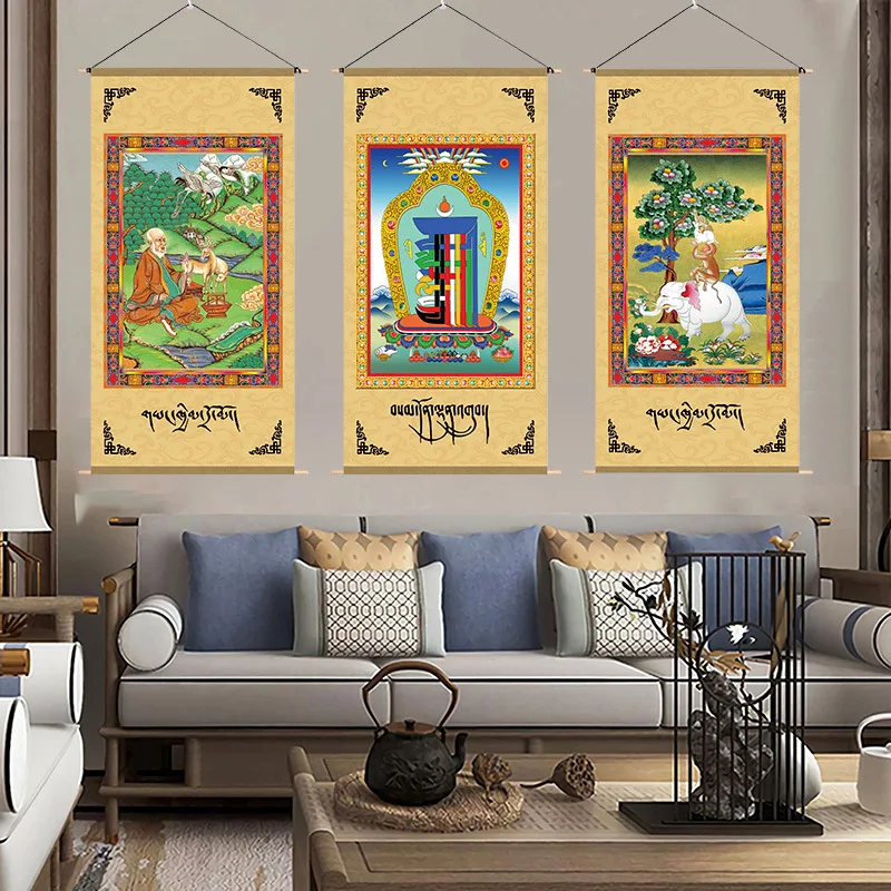 

Tibetan Style Ethnic Wall Hanging Tapestry Scroll Painting Wall Art Poster Background Cloth Living Room Bedroom Decor Aesthetic