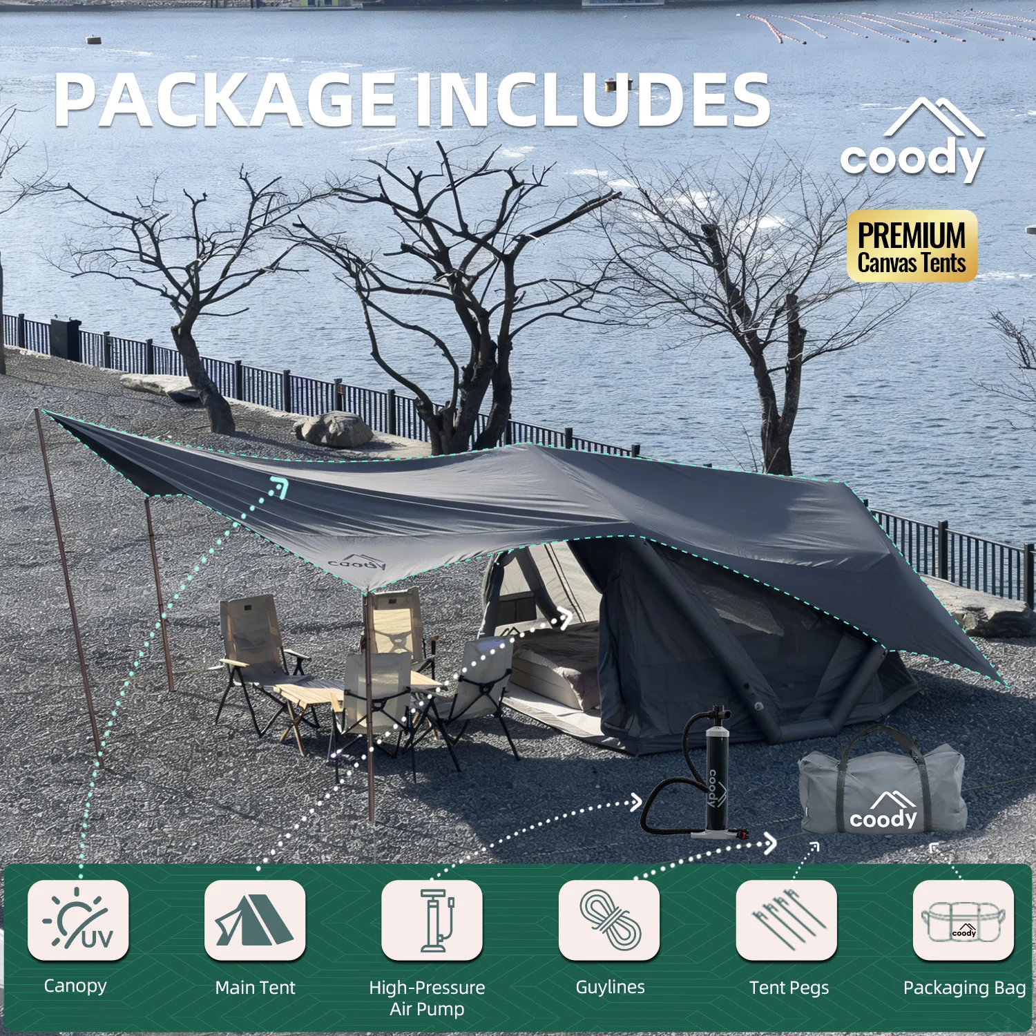 Havena Air Tent-Gray Party Outdoor Family Unique Outdoor Canvas Tent Family Camping Luxury Inflatable Camping Tent
