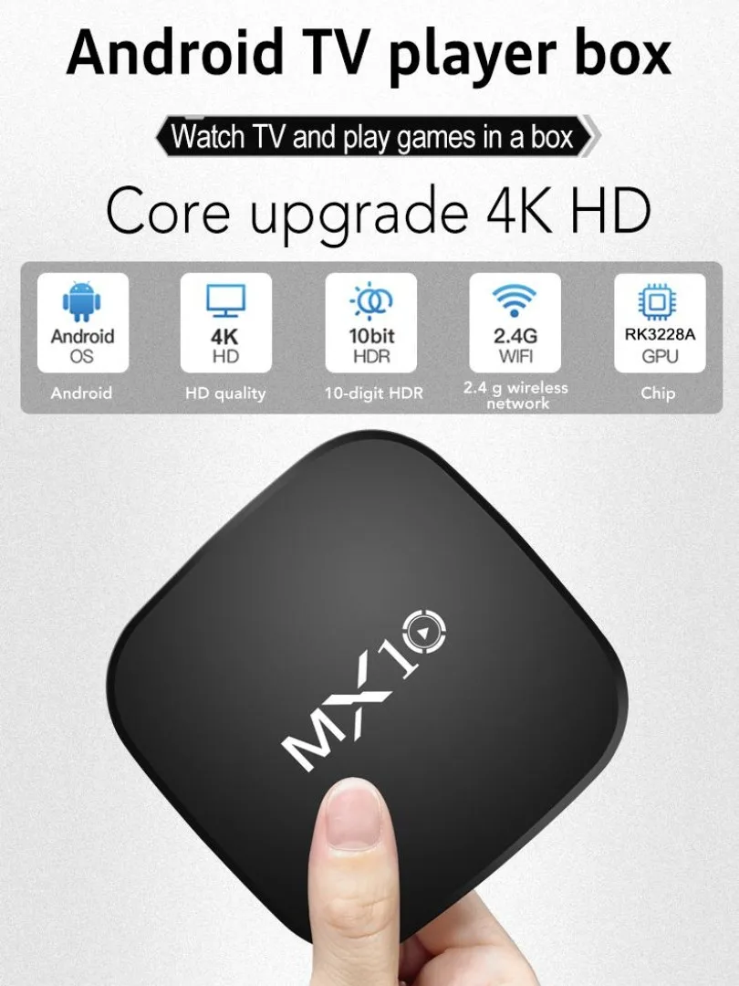 Set-Top TV Box MX10 Allwinner  RK3228A Quad-Core DDRIII 1GB EMMC 8GB 4K Media Player TV Box with IR Remote Control