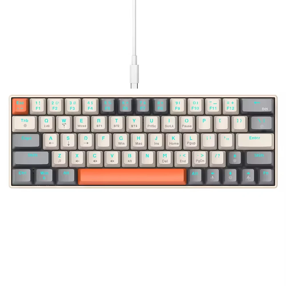 63 Keys Bluetooth Wireless Rechargeable Mechanical Gamer 60% Computer Keyboard