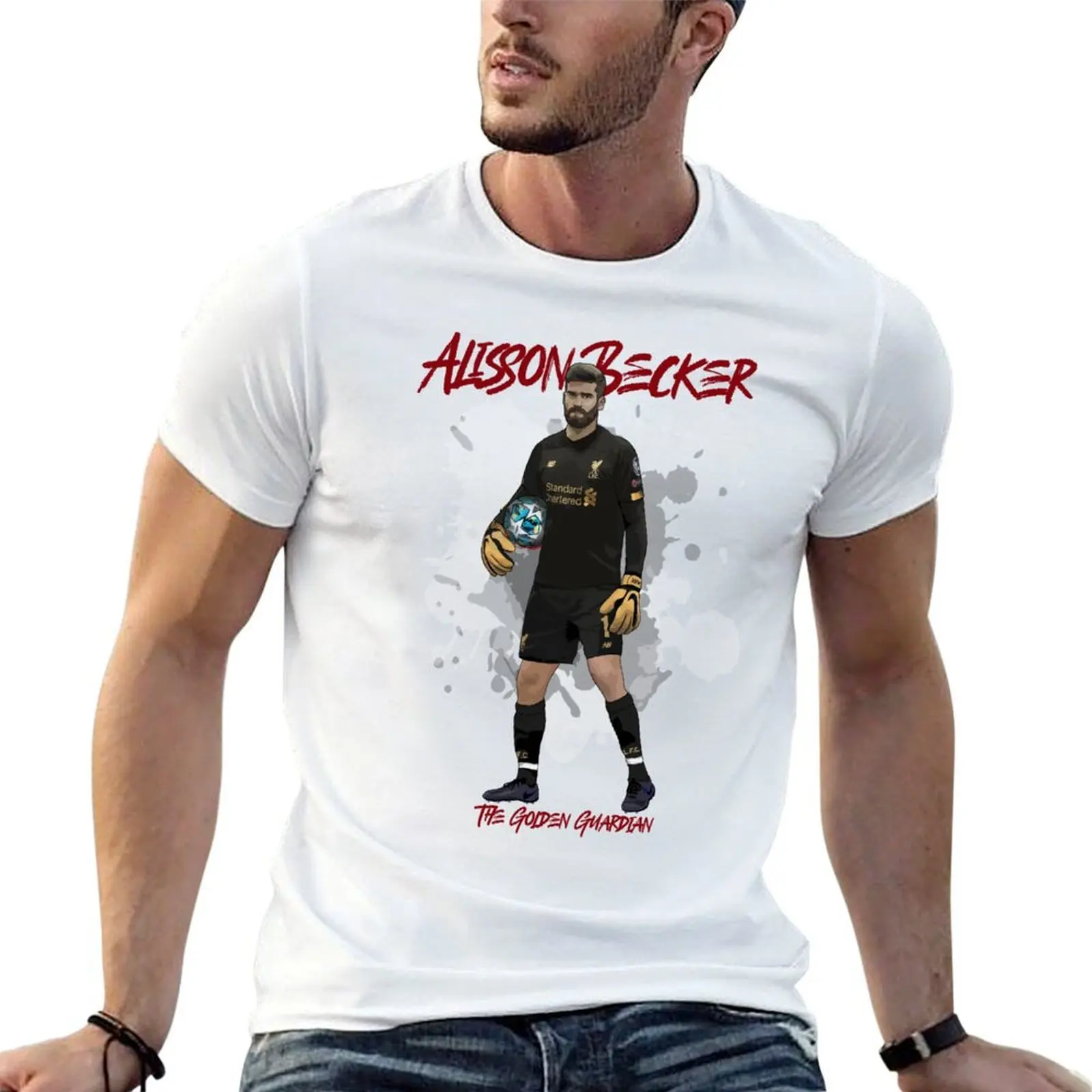 Alisson Becker - Camiseta The Golden Guardian de algodão, camiseta masculina, camiseta de designer, camiseta masculina de algodão pesado
