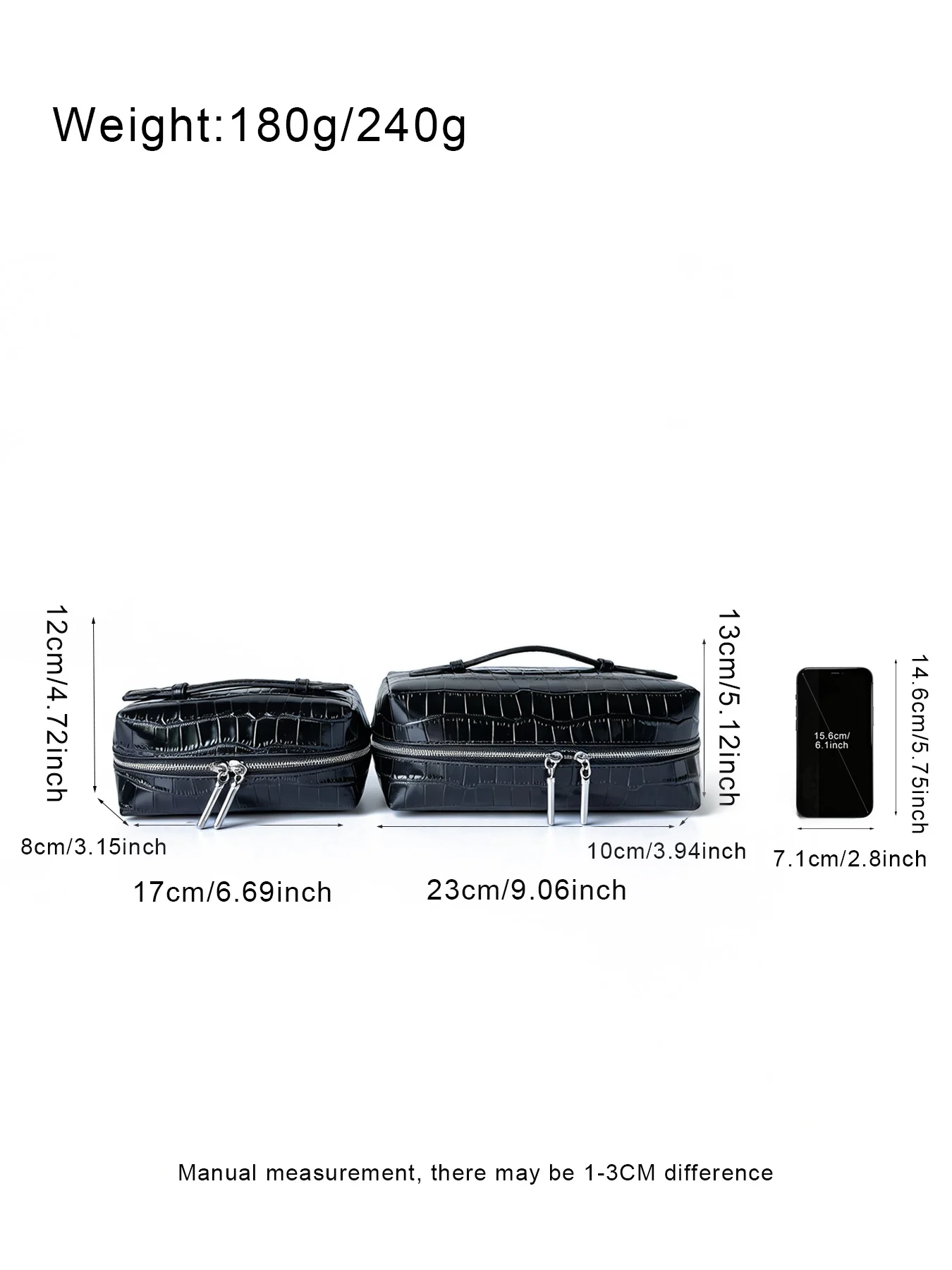 Echtes Leder Krokodil-Prägung Schwarzes Kosmetiktaschen-Set für Damen Toilettenartikel-Organizer Große Kapazität Reise-Make-up-Tasche – Detail 5