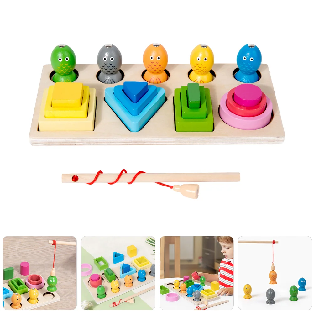 Geometric Shape Building Blocks Puzzles Children Fishing Plate Toy Colorful Baby