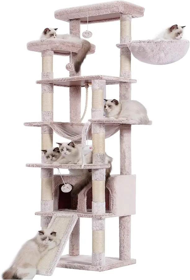

Heybly Tall Cat Tree, 78-inch Multi-Level Cat Tower for Indoor Cats, 2 Widened Plush Perches Cat Condo with Scratching Board and