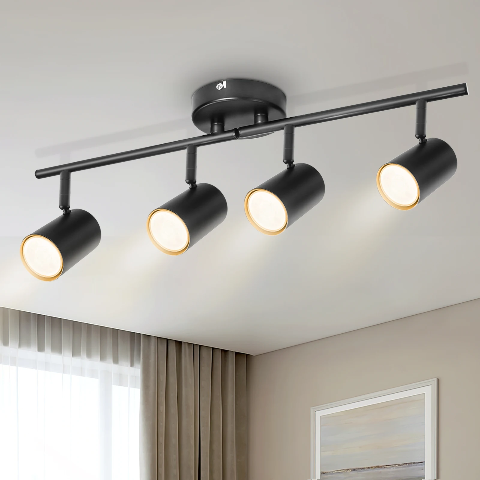 Kimjo Decken leuchte mit 4 Scheinwerfern-schwarz verstellbare Deckens trahler für Innenräume LED moderne Wand leuchte Metall keine Glühbirne