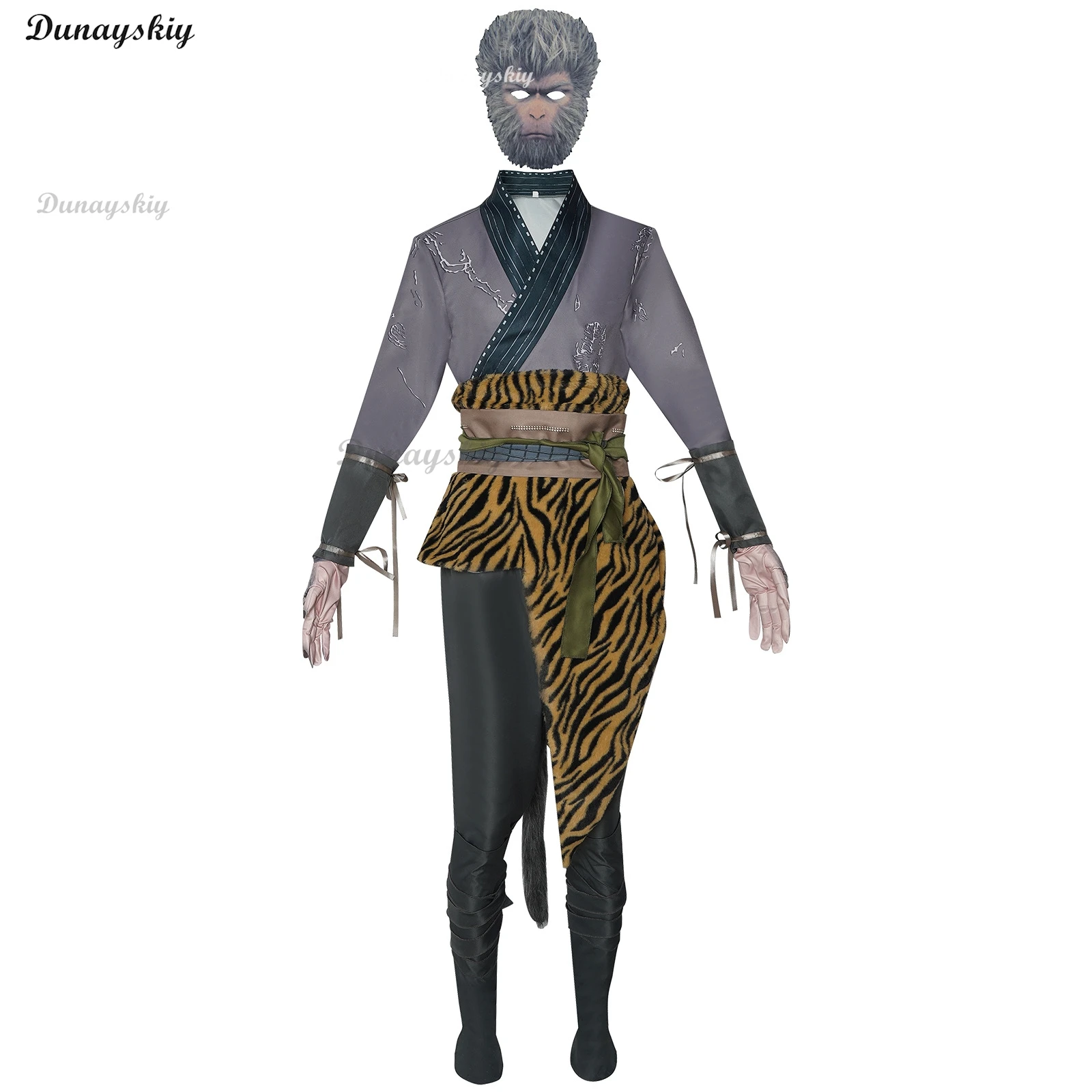 데스티드 원 코스프레 게임 블랙 신화 오공 코스프레 코스튬 유니폼 앞치마 마스크 소품 세트, 할로윈 파티 무대 복장