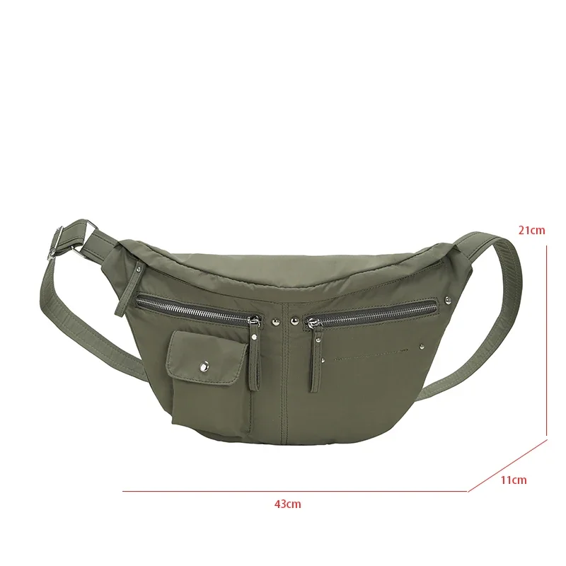 Large Capacity Crossbody Bag For Women Banana Waist Bag Military Green Nylon Chest Bag Female Casual Travel Bag Handbag Purse