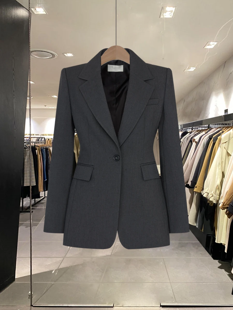 

Slimming One-Button Waist-Cinching Suit Jaet Women's Faion High-End Long-Sve Classic Sle Commute Casual Wear Polyester