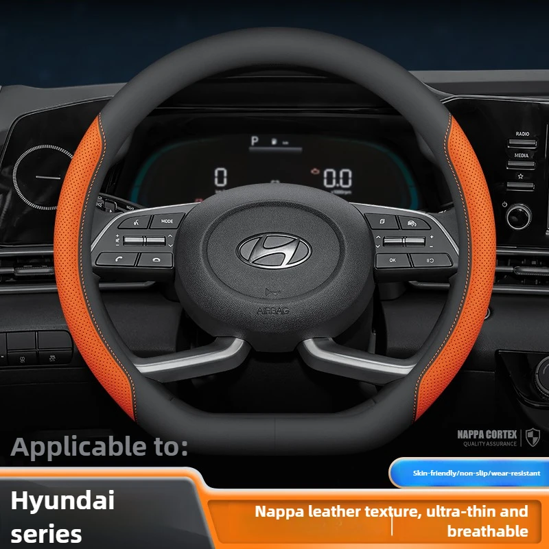 

Leather Car Steering Wheel Cover for Hyundai Tucson Kona Elantra Santa Fe Sonata Creta Palisade Ioniq 5 2022 2023 2024 2025 2026