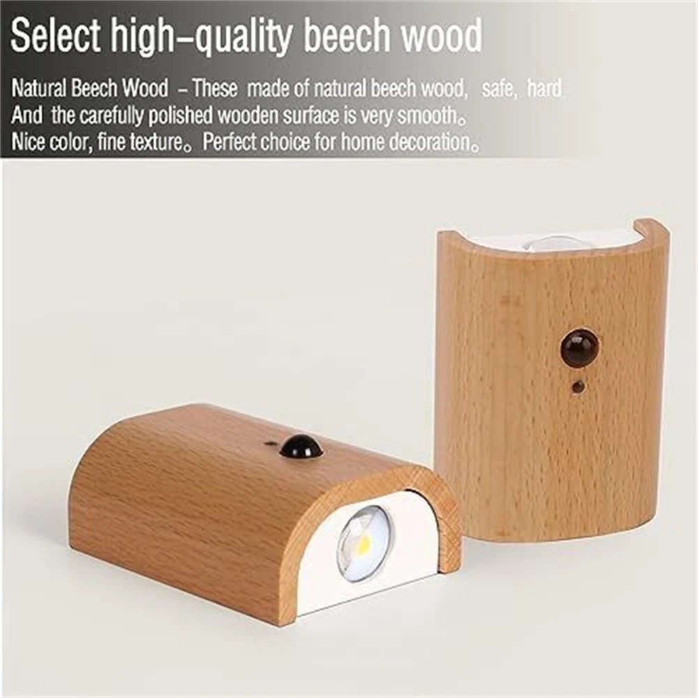 1pcs Wooden Motion Sensor Night Lights USB Rechargeable Wireless LED Induction Wall Lamp Bedroom Kitchen Corridor Stair Light