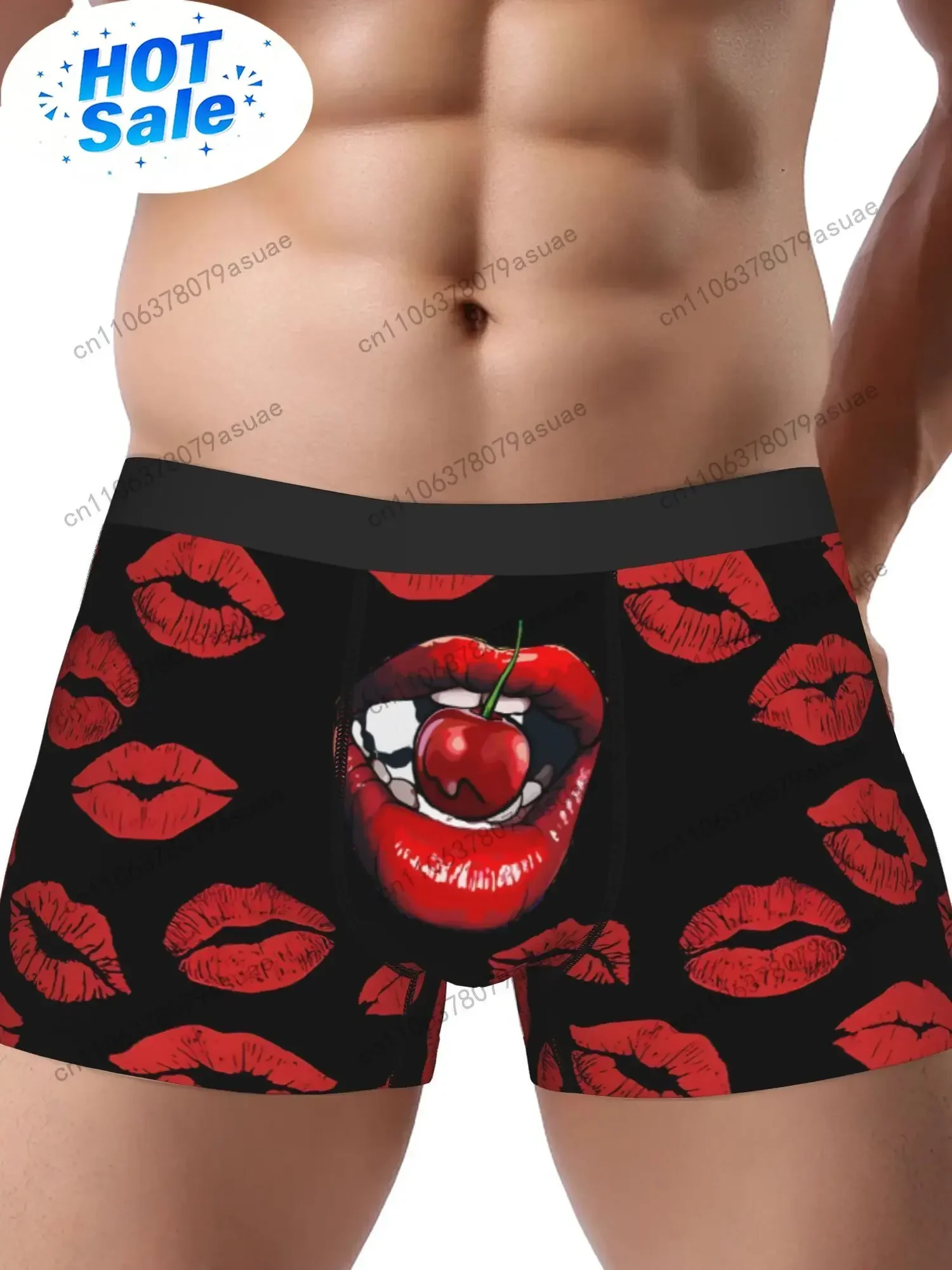 Red Lipstick Stain Men Underwear Printed Boxer Briefs Black
