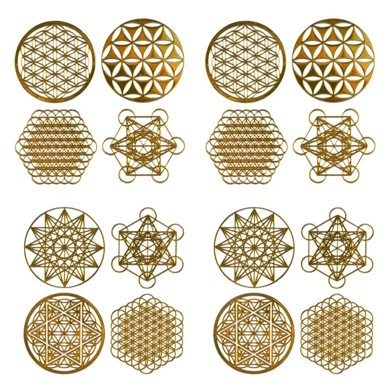 16Pcs/Set Metal Energy Decor Sticker Flower of Life Children's Day Gifts 7 Chakra Copper Energy Tower Orgonite Stickers