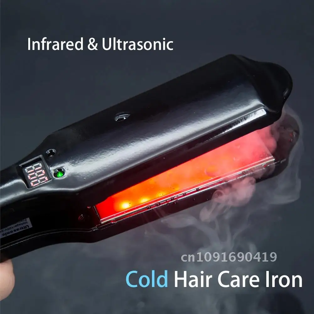 Ultrasonic Infrared Hair Care Iron Keratin Argan Oil Recovers Straight Plate Treatment Wide Irons LCD Display Damaged Cold Hair