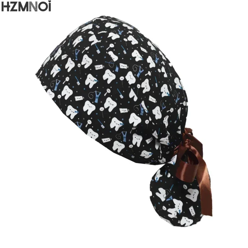 Gorros de algodón para mujer, sección elástica absorbente, gorros de trabajo de enfermería, gorros de laboratorio con estampado de flores, venta al por mayor