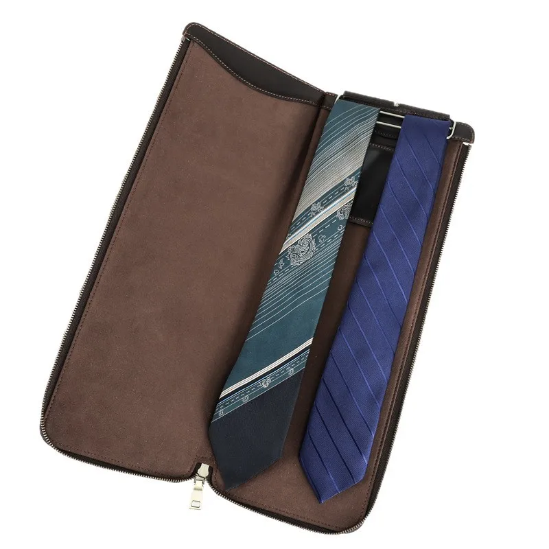 First-layer cowhide business travel portable tie storage box, fashionable travel hook, genuine leather two-piece tie box
