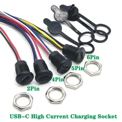 5A USB-C Connector Type-C Waterproof with PH 2.0 nut locking Panel mounting 2/6P Waterproof Fast Charging jack por