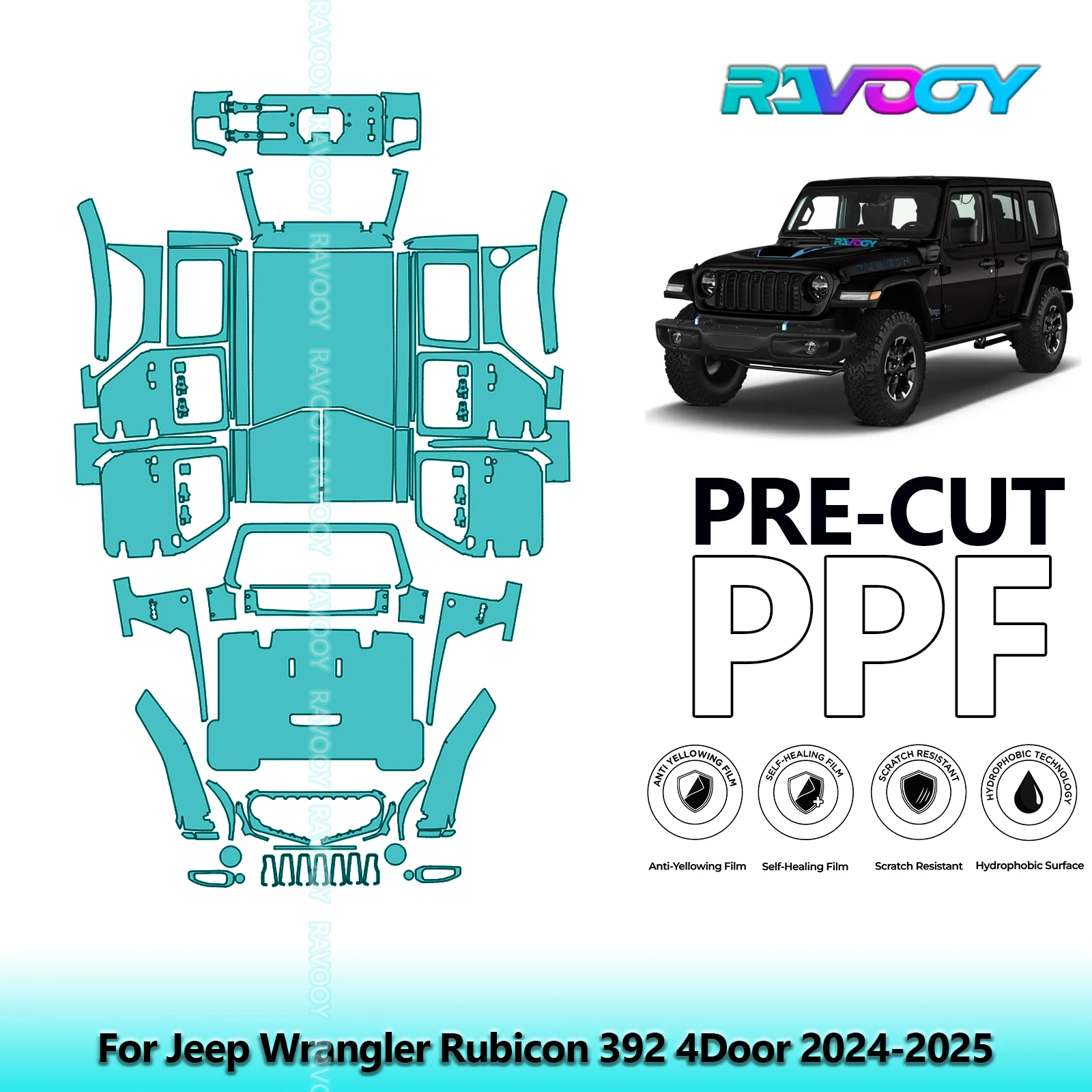 

8.5Mil Precut PPF Paint Protection Film Full Vehicle For Jeep Wrangler Rubicon 392 4Door 2024-2025