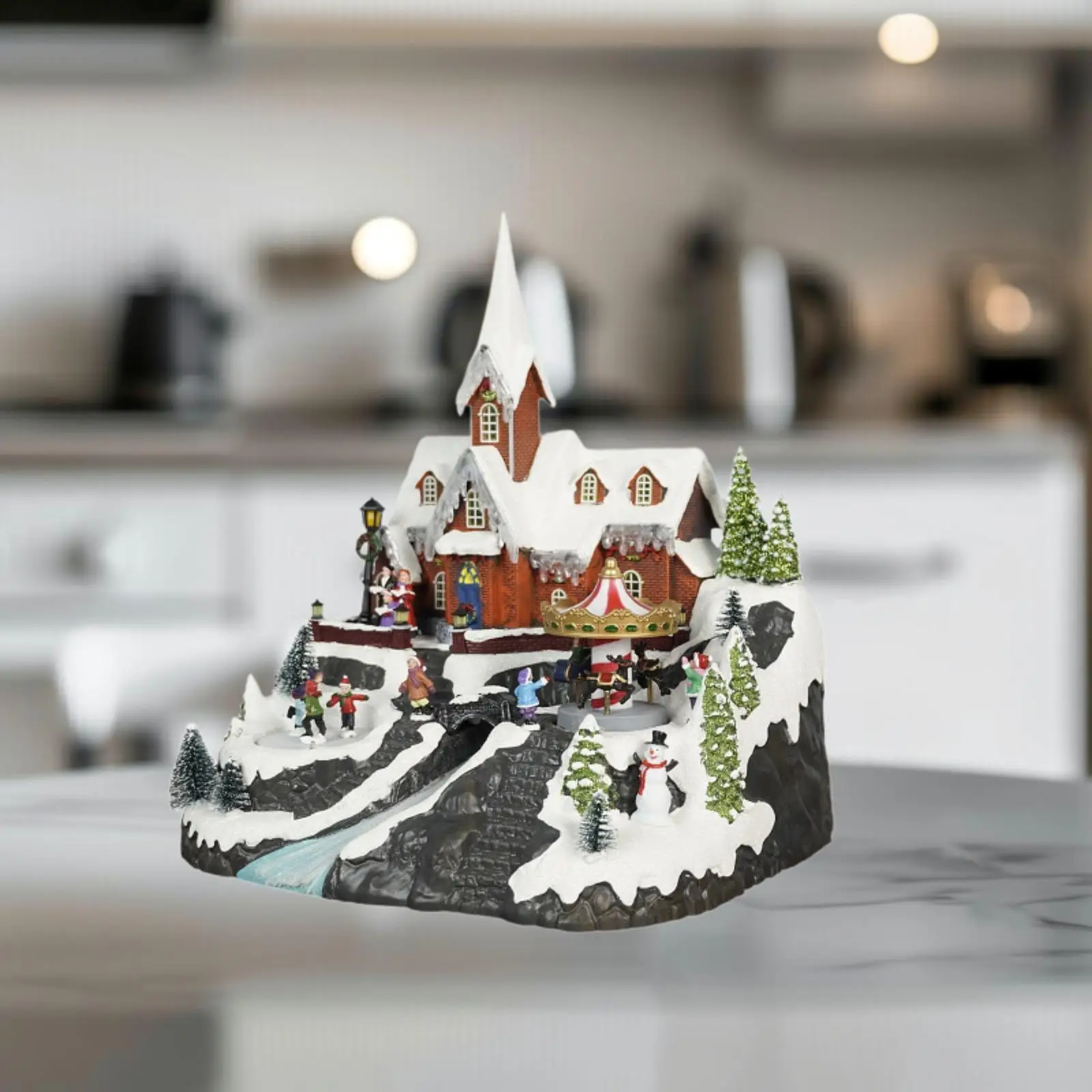 Christmas Village House Figurine Animated Carousel Sculpture Christmas Decoration for Home Bedroom Indoor Living Room Festival