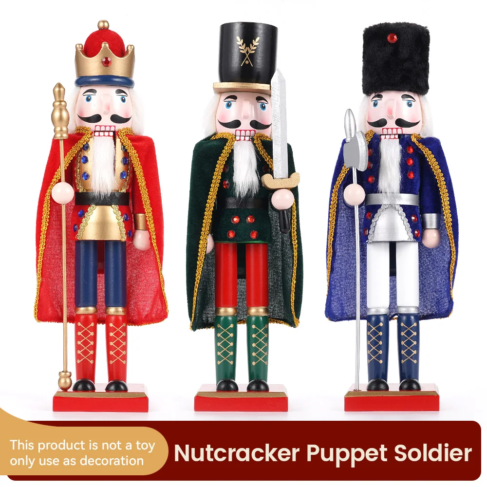 38CM Cloak King Nutcracker Folk Solid Wood  Handicraft Puppe for Home Living Room Office Desktop Decoration Christmas Gift