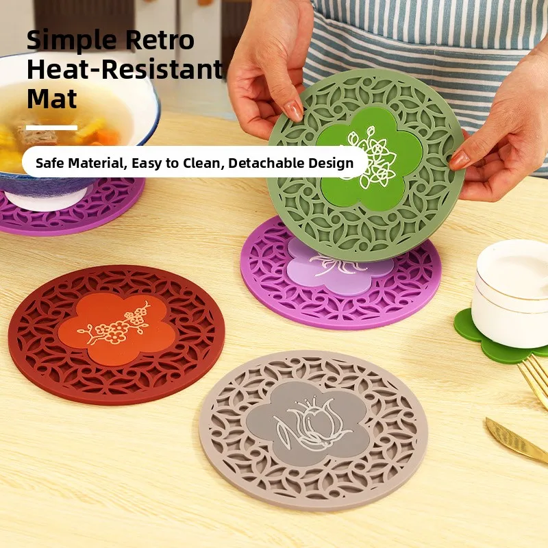 

Thiened силиконовый обеденный коврик, термостойкая подкладка, противоожоговая китайская подставка для домашнего использования, винтажная подставка для тарелок, новая модель 2025 года