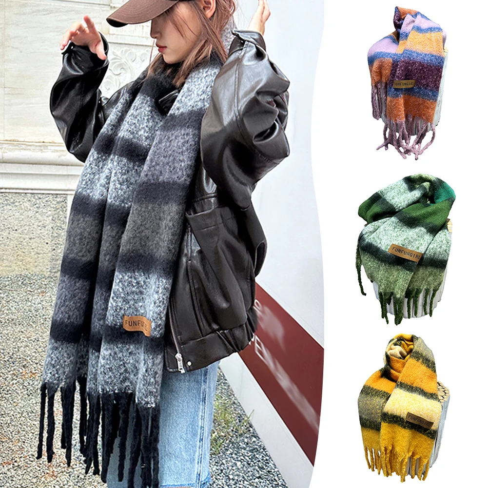 High Quality Winter Imitation Cashmeres Thicken Warm Pashmina Shawl Wrap Long Tassel Shawl Scarves Clash-Color Scarf 180*52cm