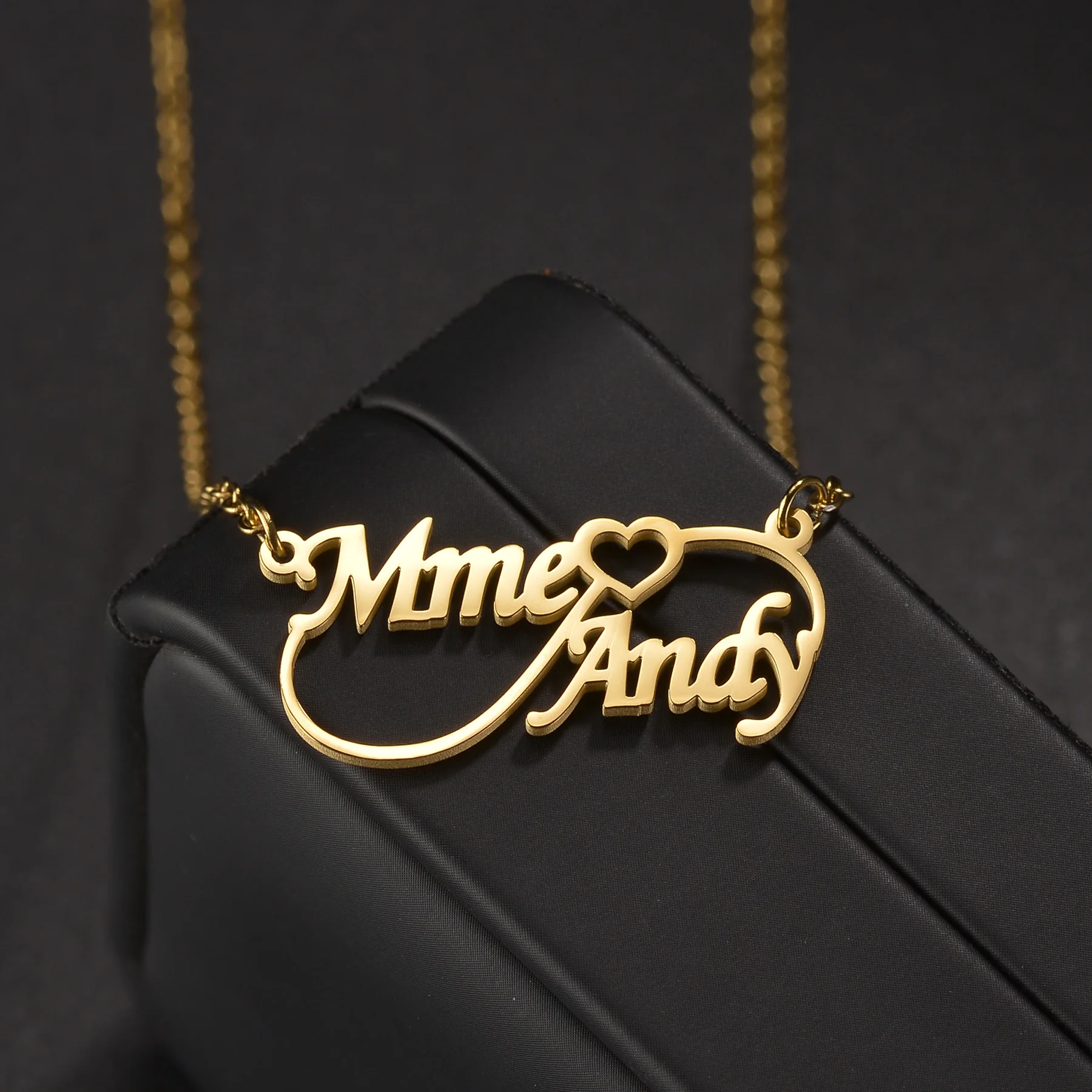 Atoztide Personalized Custom Name Necklace for Women Stainless Steel Infinity Heart Pendant Link Chain Birthday Jewelry Gift