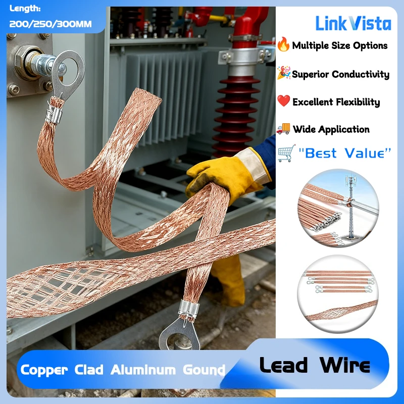 

Gounding Lead Wire Copper Clad Aluminum Braid Wire Span Cable Durable Bridge Connection Wire Ground Lead Wiring Harness 5~100pcs