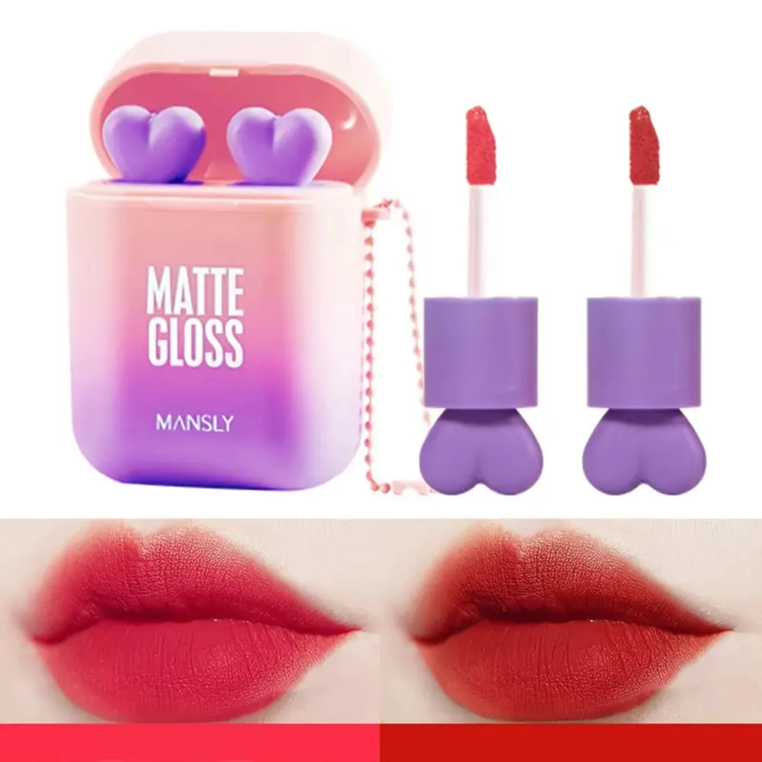 Velvety 2 Pcs Matte Lipstick Makeup Set for Girls, Long Lasting Waterproof Lip Stain and Moisturizing Earphone Dual-color Lip Gl