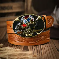 Western Cowboy PU Leather Belt - Men Waist Strap Bull Decoration Floral Engraved for Jeans